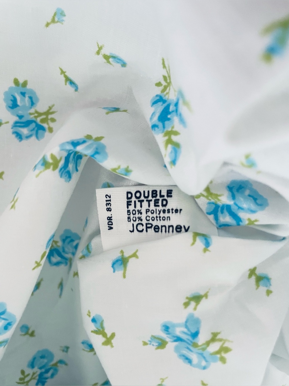 Vintage JCPENNEY Fitted Sheet Blue Roses Percale Full Sz - Picture 5 of 7